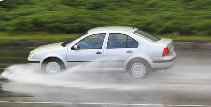 aquaplaning car in bad rain storm